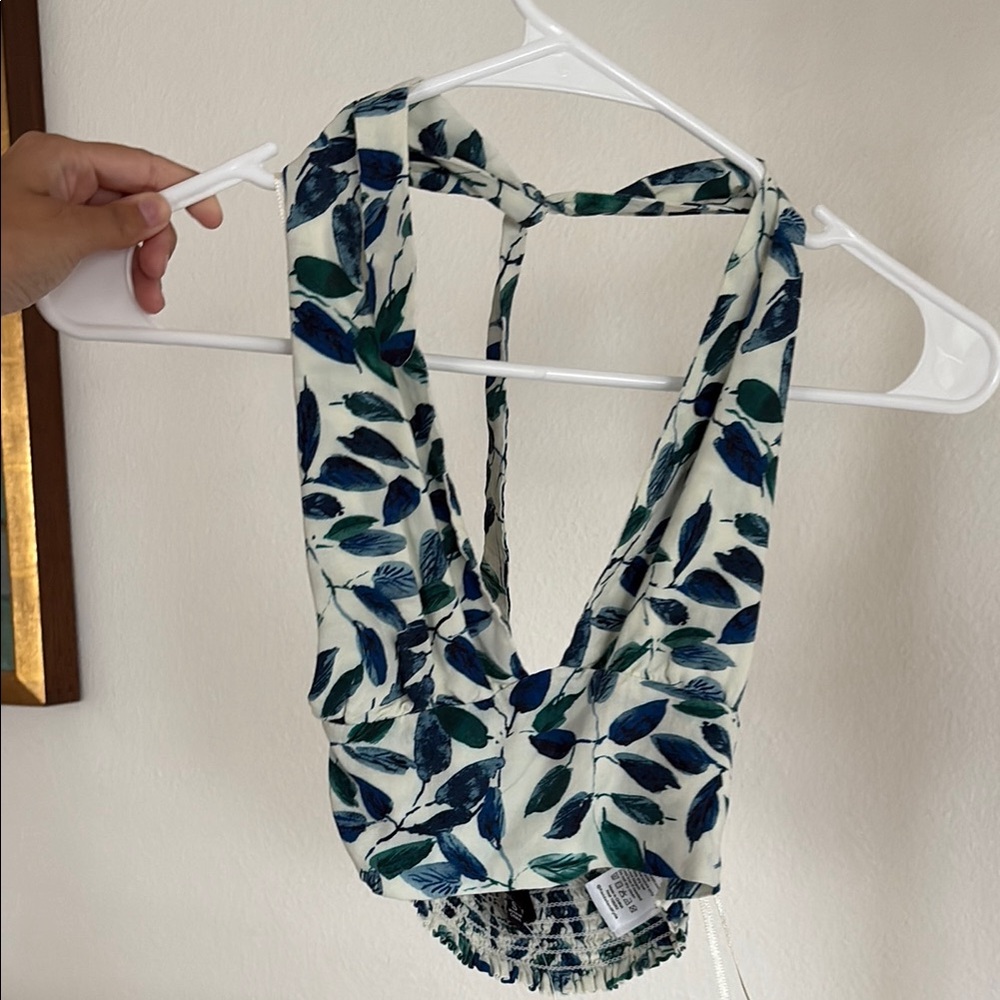Kendall & Kylie Blue and White Ruched Backless Tank Top